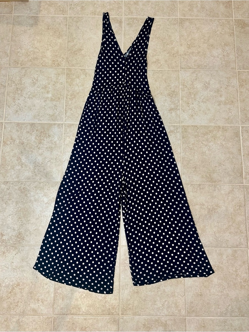 ASOS Dark Blue Navy White Polka Dot Romper Pants Jumpsuit One Piece Sz 2